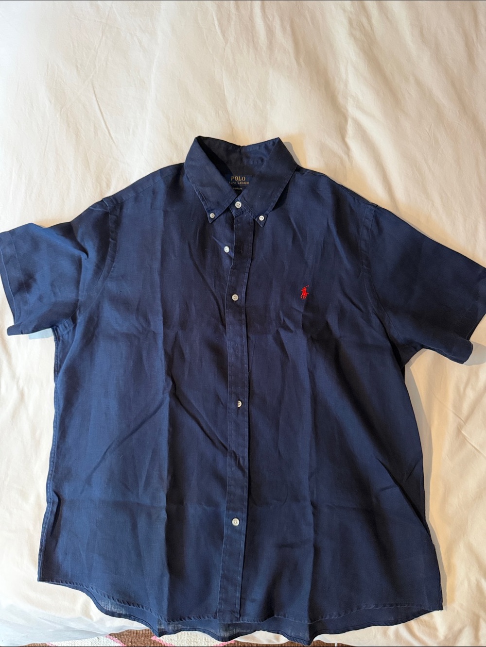 Polo by Ralph Lauren Navy Short-Sleeve Button-Down with Red Pony
